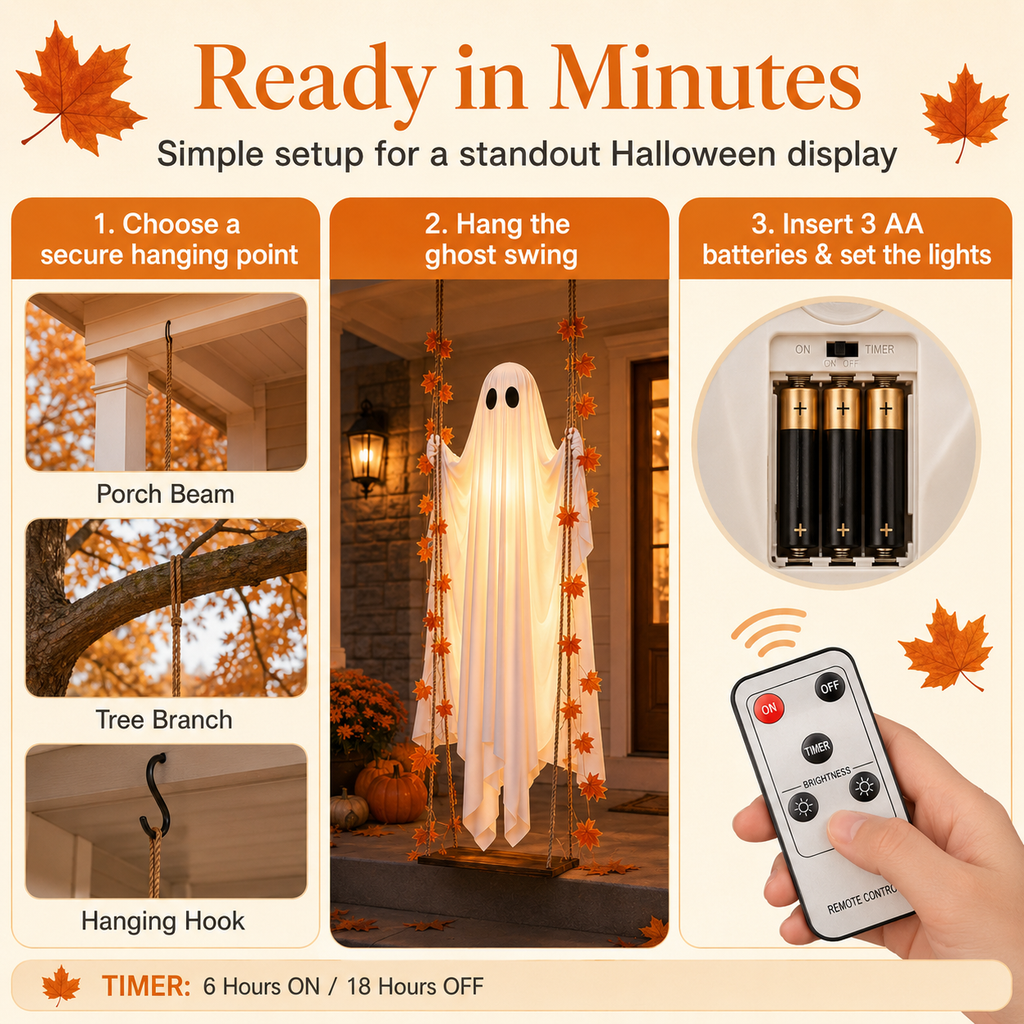 Swinging Ghost – Halloween Porch Decor 🎃✨